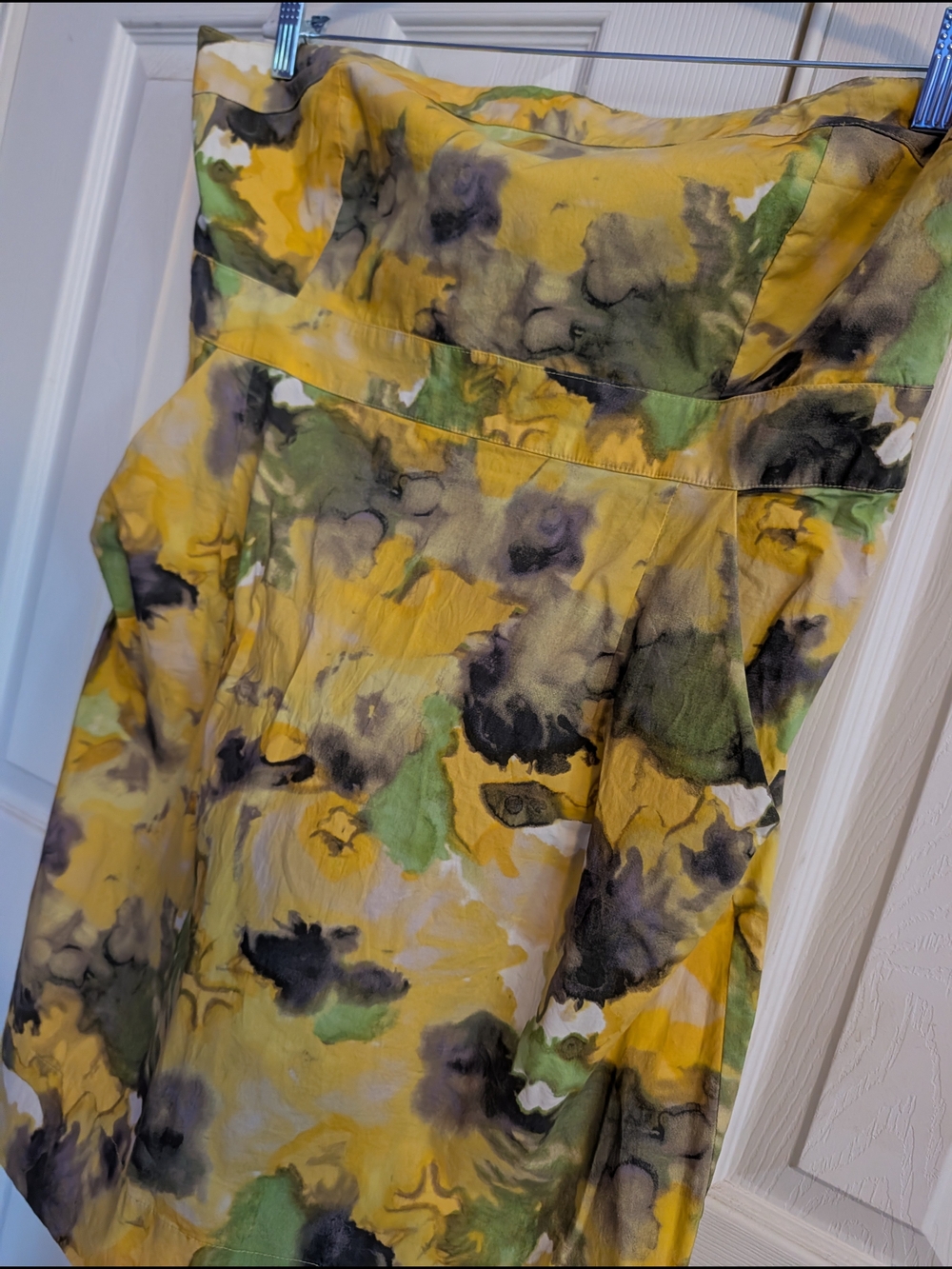 New York & Company Yellow Watercolor Floral Strapless Dress